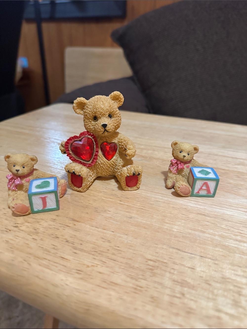 Bear Figurine Toy Set with Red Heart Accents